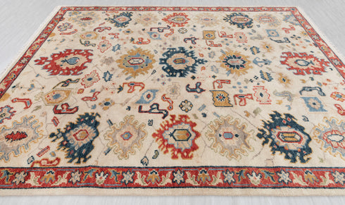 8x10 Beige Red Soft Shiny look Persian Style  Designer Oushak Turkish Design Hand Knotted Hand Spun Wool Rug #SE-138